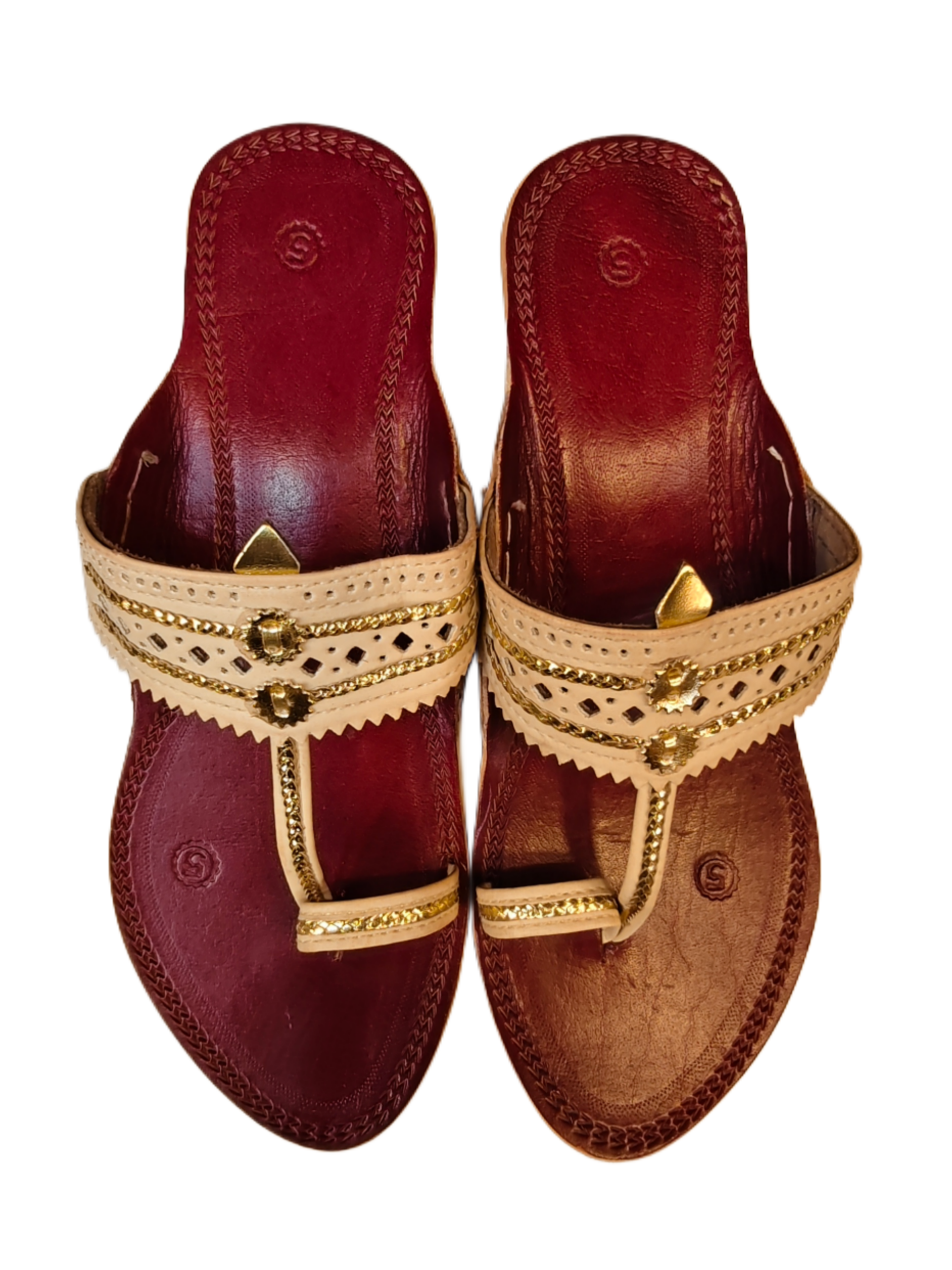 Women’s Maroon-Pale Gold Kolhapuri Chappal | By Mitali